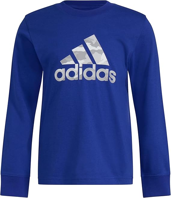 adidas Boys' Little Long Sleeve Cotton Bos Logo T-Shirt, Royal Blue Camo