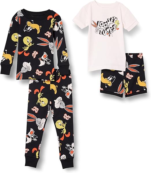 Amazon Essentials Looney Tunes Unisex Kids and Toddlers' Snug-Fit Cotton Pajama Sets