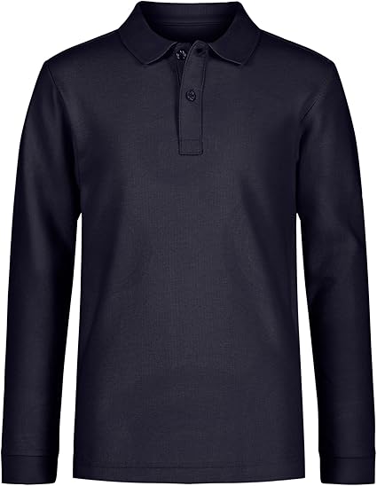 Nautica Boys' School Uniform Long Sleeve Polo Shirt, Button Closure, Comfortable, Breathable Fabric