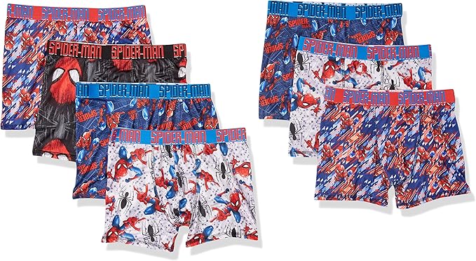 Spider-Man Boys' Boxer Brief Multipacks with Multiple Print Choices Available in Sizes 4, 6, 8, 10, and 12