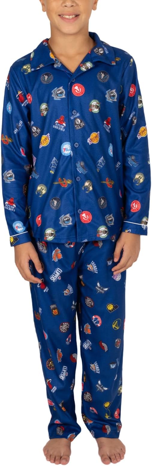 Ultra Game NBA Boys 2-Piece Loose-fit Button Down Pajamas Set (Sizes 4-20)