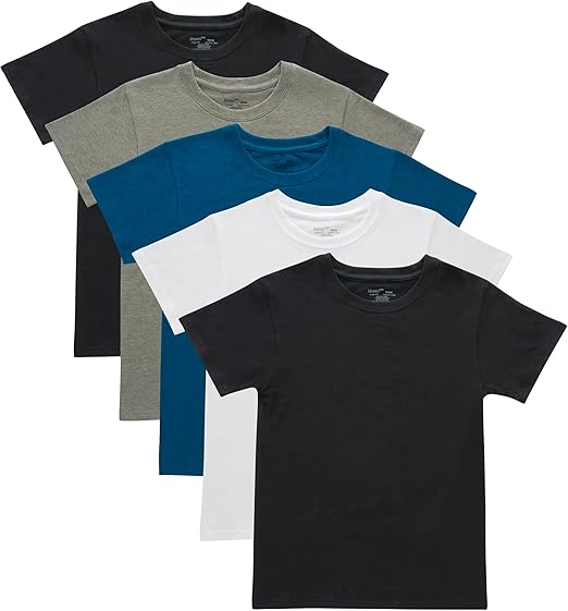 Hanes Boys Originals Crewneck Undershirts Pack, Stretch Cotton, Black & Assorted, 5-Pack