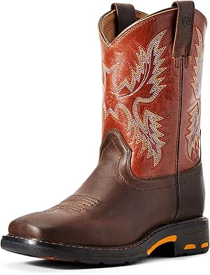 Ariat Unisex-Child YTH Workhog Wide Square Dark Earth/Brick Work Boot