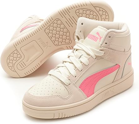 PUMA Rebound Layup Mid Sneaker, Alpine Snow-Strawberry Burst-Frosty Pink, 5 US Unisex Big Kid