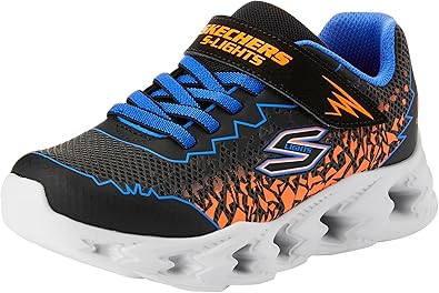 Skechers Vortex 2.0-ZORENTO Sneaker, Black/Blue/Orange, 1 US Unisex Little Kid