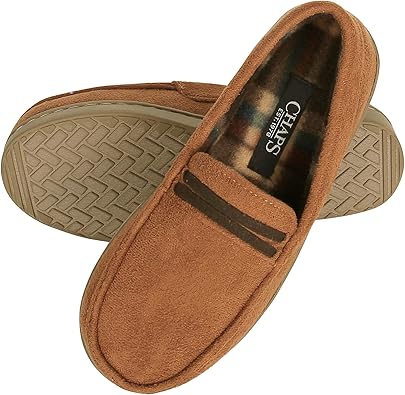 Chaps Boys' Moccasin Slipper House Shoe with Indoor/Outdoor Nonslip Sole Slipper, Tan, X-Large