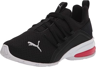 PUMA -Men's Axelion Mesh Sneaker Black Silver-High Risk Red, 13Little Kid