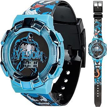 Marvel Venom Kids Watch – Light-Up Bezel with Rotating Lights, LCD Display, Easy-to-Read, Adjustable Plastic Strap – Perfect for Boys and Girls