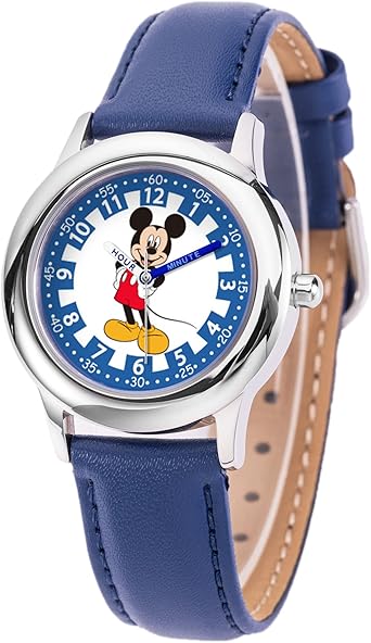 Disney Mickey Mouse Kids' Stainless Steel Time Teacher Analog Leather Strap Watch