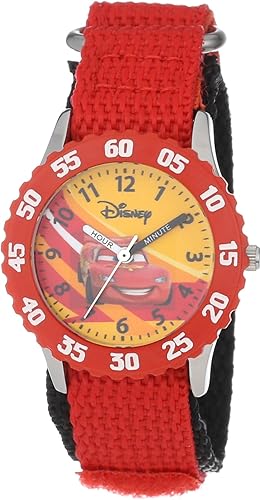 Disney Cars Kids' Bezel Stainless Steel Time Teacher Analog Nylon Strap Watch