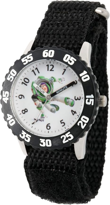 Disney Toy Story Kids' Bezel Stainless Steel Time Teacher Analog Nylon Strap Watch