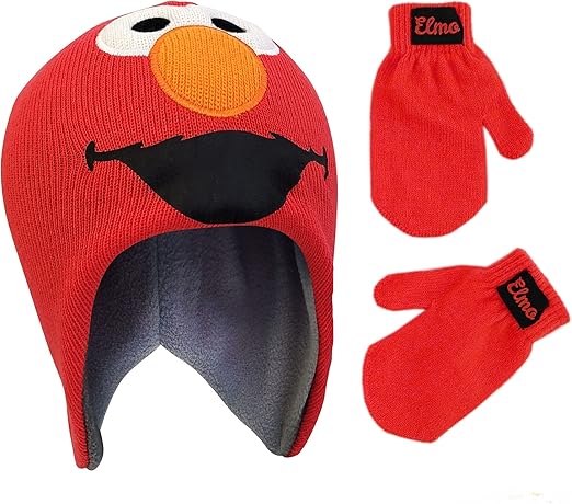 Sesame Street Boys Winter Accessory Hat and Mittens Set, Elmo Toddler Beanie and Mittens for Kids Ages 2-4