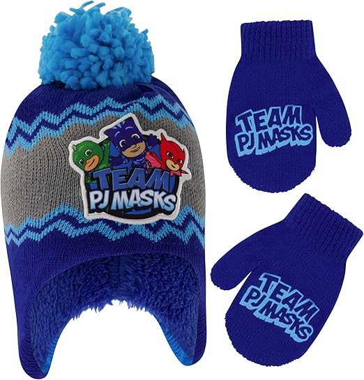 PJ Masks Boys' Winter Accessory Hat and Mittens Set, Toddler Beanie for Kids Ages 2-4