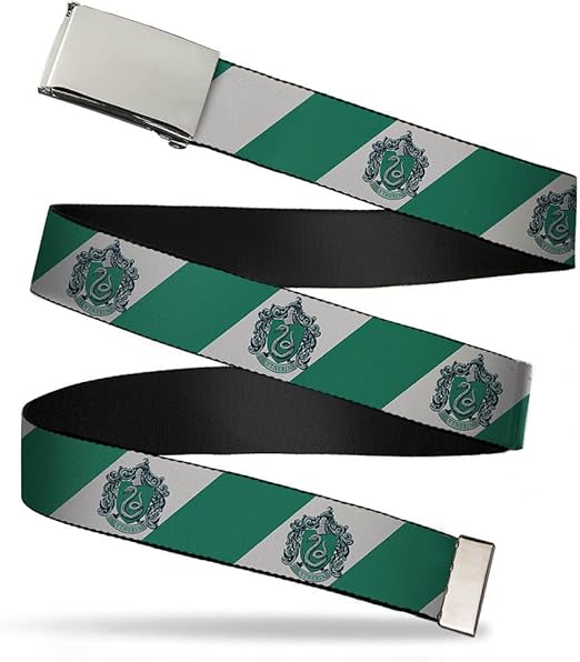 Buckle-Down Web Belt, SLYTHERIN Crest Diagonal Stripe Gray/Green, 1.0