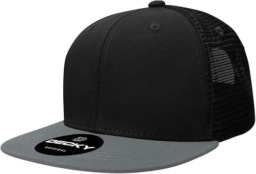 DECKY Boys Youth 6 Panel High Profile Structured Cotton Trucker, Black/Charcoal Baseball Cap, Multi