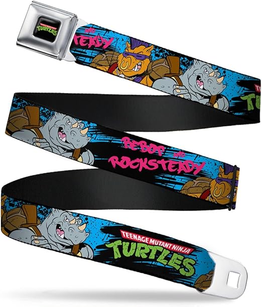 Nickelodeon Seatbelt Buckle Belt, TMNT Bebop And Rocksteady Back to Back Pose