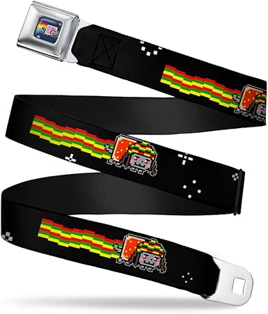 Buckle-Down Seatbelt Belt - Rasta Nyan Cat/NYAN Stacked Black/Red/Yellow/Green - 1.0