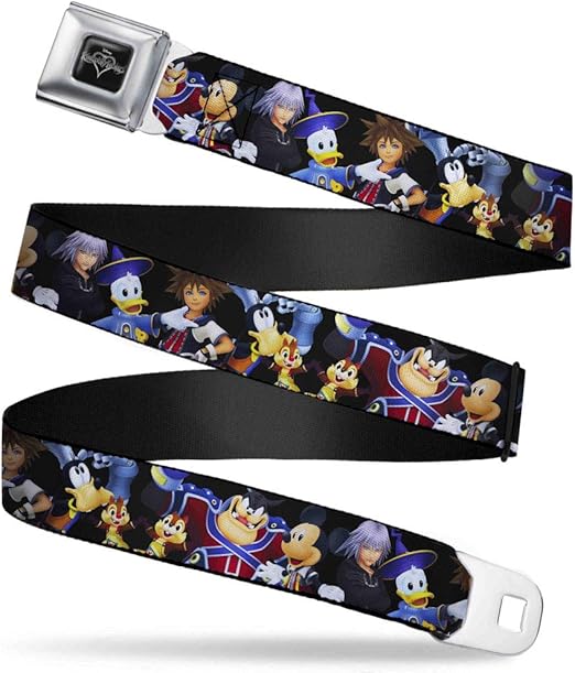 Disney Belt, Seatbelt Buckle Belt, Kingdom Hearts Re:Coded Character Group Pose Black, Adjustable