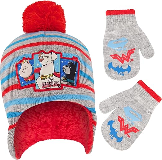 DC Comics Boys Toddler Winter Hat And Mitten With Sherpa Lining, Super-Pets Beanie For Ages 2-4