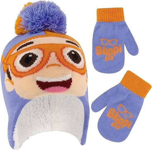 Blippi Toddler Winter Hat and Mitten, Kids Beanie with Sherpa Lining Set, for Ages 2-4