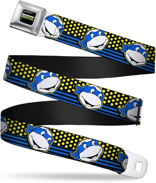 Nickelodeon Seatbelt Buckle Belt, TMNT Leonardo Expression Dots Stripes