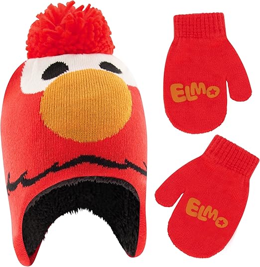 Sesame Street Boys Winter Accessory Hat and Mittens Set, Elmo Toddler Beanie and Mittens for Kids Ages 2-4