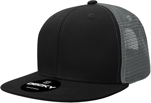 DECKY Standard Youth 6 Panel High Profile Structured Cotton Trucker, Black/Charcoal