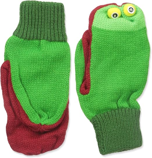 Kidorable Green Frog Soft Acrylic Knit Mittens w/Fun Frog Puppet Mouth and Eyes