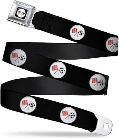 Buckle-Down Seatbelt Belt - Corvette C2 Flags Logo Black - 1.0