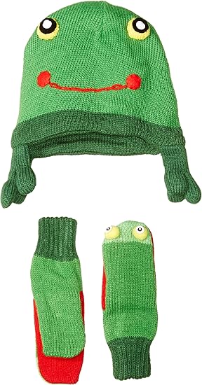 Kidorable Green Frog Soft Knit Hat/Scarf/Mitten Set With Fun Frog Puppet Mouth and Eyes