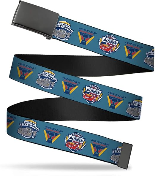 Buckle-Down Web Belt, Cars 3 PISTON CUP RACING SERIES Icon/LIGHTNING MCQUEEN Pose3/JACKSON STORM Pose2 Blue, 1.0