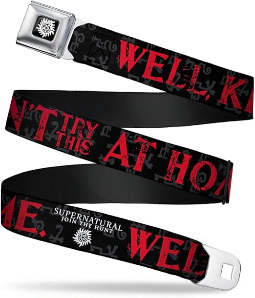 Supernatural Seatbelt Buckle Belt, Well Kids Dont Try This at Home Symbols