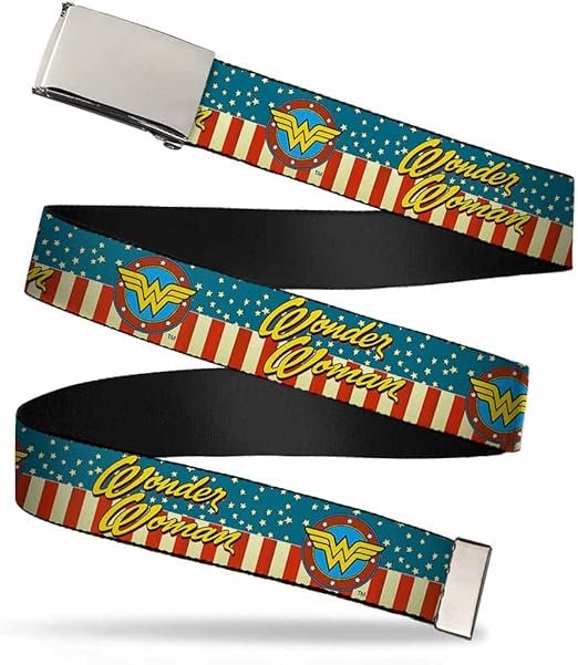 Buckle-Down Web Belt - WONDER WOMAN/Logo Americana Red/White/Blue/Yellow