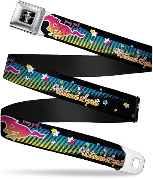 Buckle-Down Seatbelt Belt - Mustang PONY GIRL UNTAMED SPIRIT/Stars Black/Multi Color - 1.0