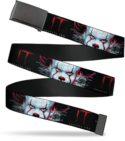 Buckle-Down Canvas Web Belt Plain Clamp Buckle It Chapter Two Pennywise Face Close Up Black Red Blues Mens Womens Kids