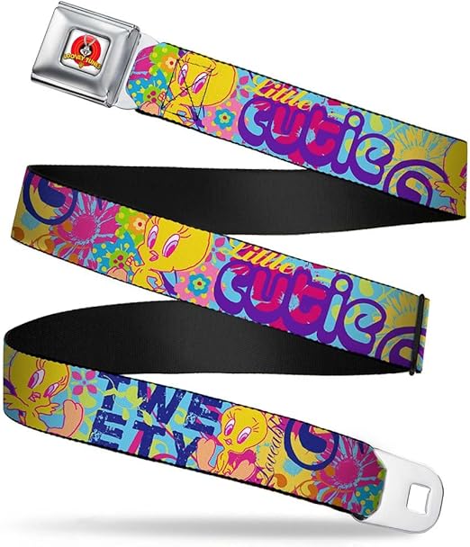 Buckle-Down Seatbelt Belt - Tweety Bird Poses LITTLE CUTIE-LOVEABLE Blue/Multi Color - 1.0