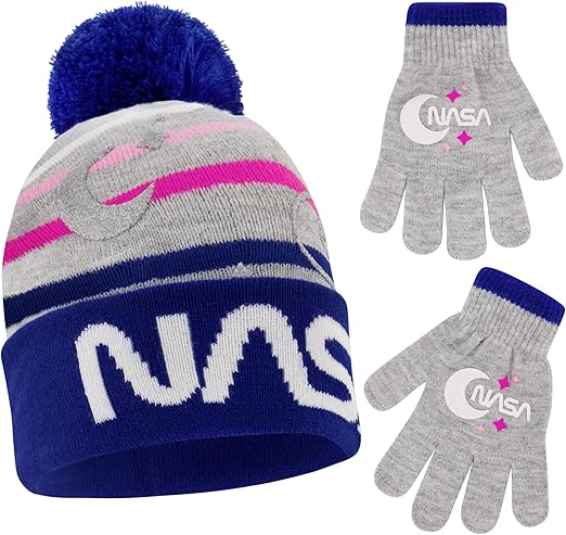 ABG Accessories boys And Girls Winter Hat With Kids Gloves Set, Nasa for Ages 4-7