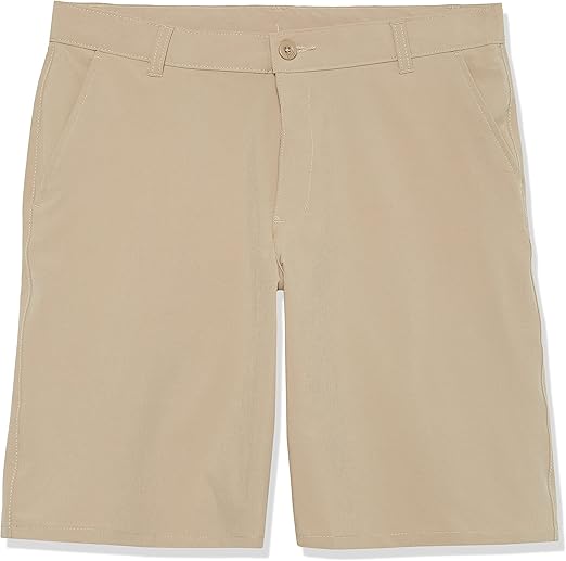 IZOD Boys' School Uniform Flat Front Khaki Shorts, Moisture Wicking Performance Fabric, Wrinkle & Fade Resistant