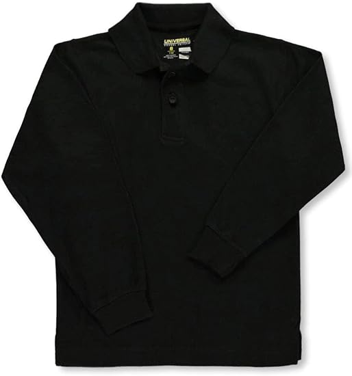 Children's Long Sleeve Pique Polo Shirt - Black, 10