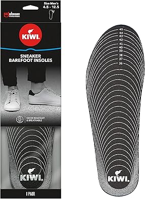 Kiwi Barefoot Shoe Insoles and Inserts, All Day Support, Odor Resistant, Moisture Absorbent, Men 4.5-12.5, Black (315284)