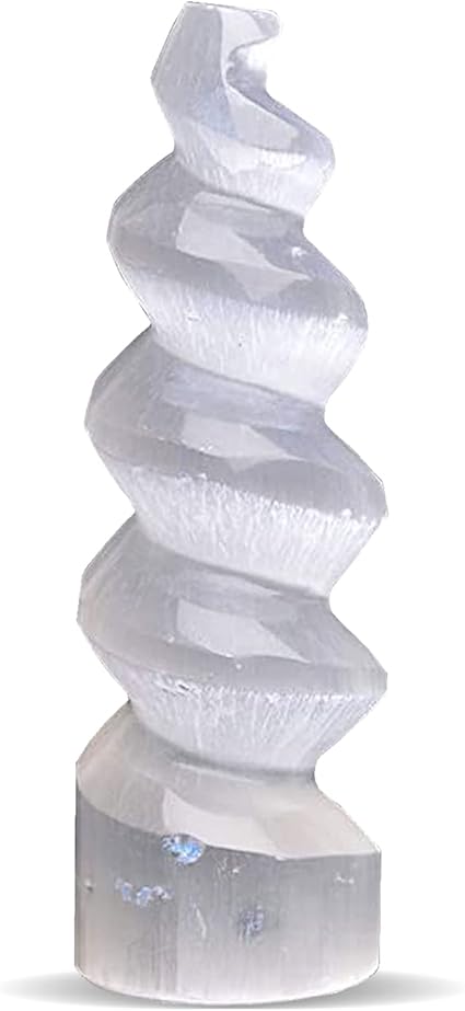 Selenite Crystal Spiral Tower, Natural Moroccan Healing Crystals for Meditation & Anxiety Relief - Best for Home Decor & Yoga, Ideal Gift, White - 15cm