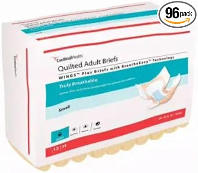 Cardinal Health™ Quilted Adult Briefs, Wings™ Plus with BreatheEasy™ Technology, Extra Absorbency, Small, Case of 96