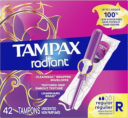 Tampax Radiant Tampons 42 R 2.7X 3/4/ 42ct, Pink and Blue