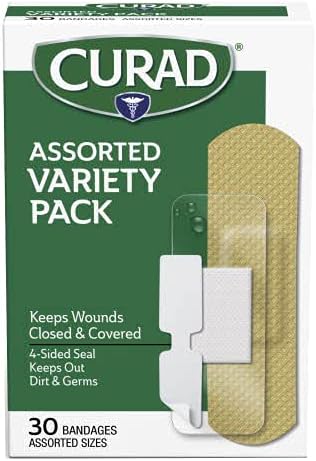 CURAD Assorted Adhesive Bandages, 4-Sided Seal, Variety Pack, Perfect for First Aid Kit, 30 Count, Pack of 6