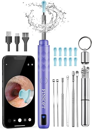 Ear Wax Removal Tool Camera, Ear Cleaner with Camera, Ear Wax Removal Cleaning Kit with 1296P HD Camera and 6 LED Lights, Earwax Removal Kit with 10 Ear Pick for iOS and Android, Lavender