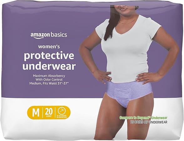 Amazon Basics Women's Protective Underwear, Incontinence & Postpartum, Maximum Absorbency, Medium, Lavender, 20 Count, (1 Pack of 20)