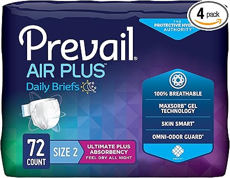 Prevail Air Plus Daily Brief | Size 2 | Breathability | Ultimate Absorbency | 18 Count (Pack of 4)