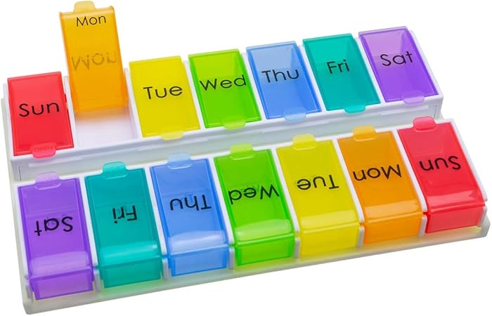 EZY DOSE Ezy Fill (14-day) Pill Case, Medicine Planner, Vitamin Organizer Box, 2 Times a Day, Daily Planner, Detachable Pill Dispenser, Convenient and Easy to Use, Rainbow, BPA Free