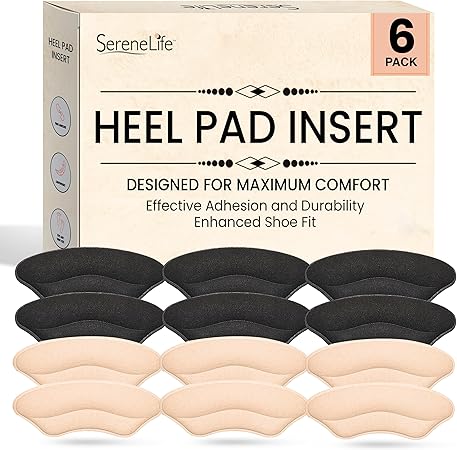 Heel Pad Shoe Insert | 6 Pairs of Shoe Pad Inserts for Men & Women's Shoes, Dress Shoes, High Heels, Loafers & Sneakers | Soft & Comfortable | Strong Adhesive for Lasting Adhesion | Black & Apricot