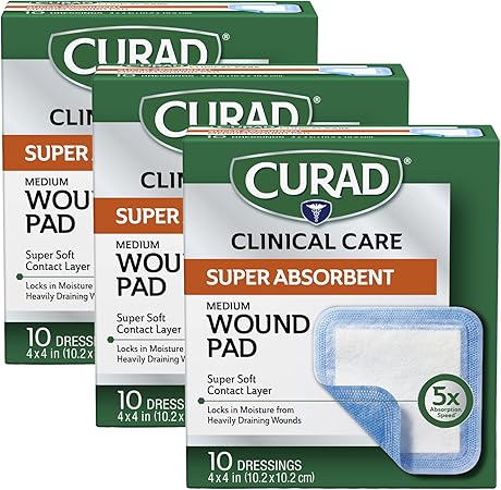 Curad Super Absorbent Wound Pad, Medium, 4